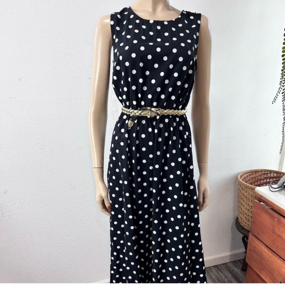 Vintage Dani/Michaels polka dots Sleeveless Crew Neck Midi Sundress - Picture 2 of 16
